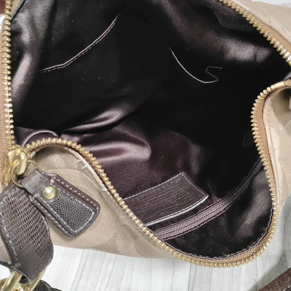 Coach Kristin Op Art Sateen Hobo Bag 19331 Khaki Mahogany Signature Shoulder